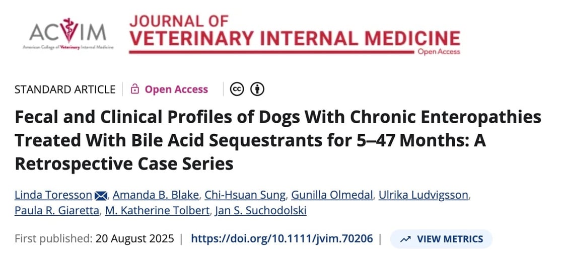 Bile acid sequestrants as adjunct therapy for canine chronic enteropathy, Journal of Veterinary Internal Medicine